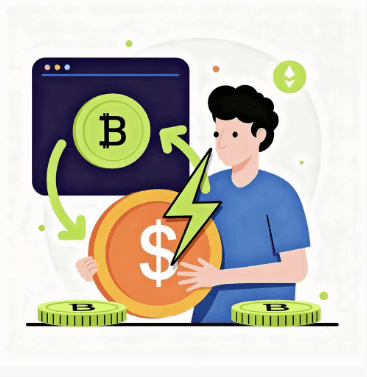 A client exchanging currency for crypto